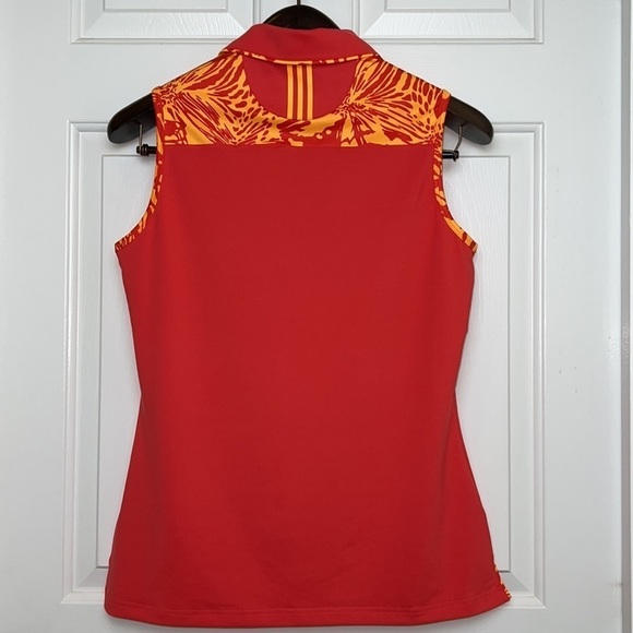 Adidas Golf Sleeveless Polo Top Size Medium Orange and Yellow Design - Picture 7 of 10